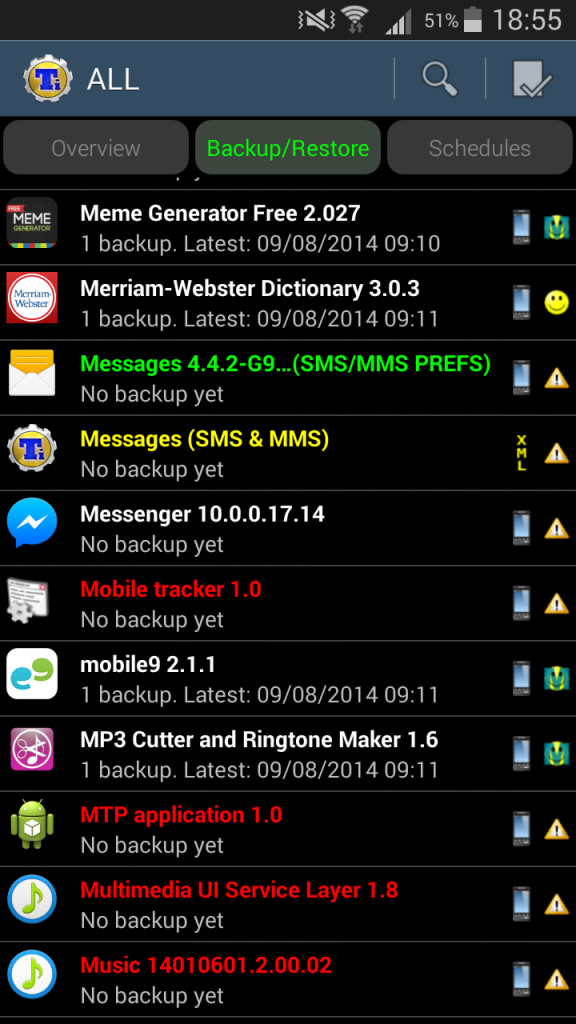 Titanium backup messenger app