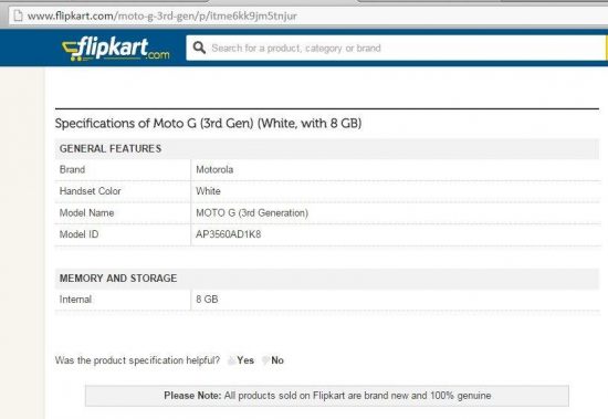 Moto G 3rd Gen leak: white, 8 GB spotted in Flipkart - 4