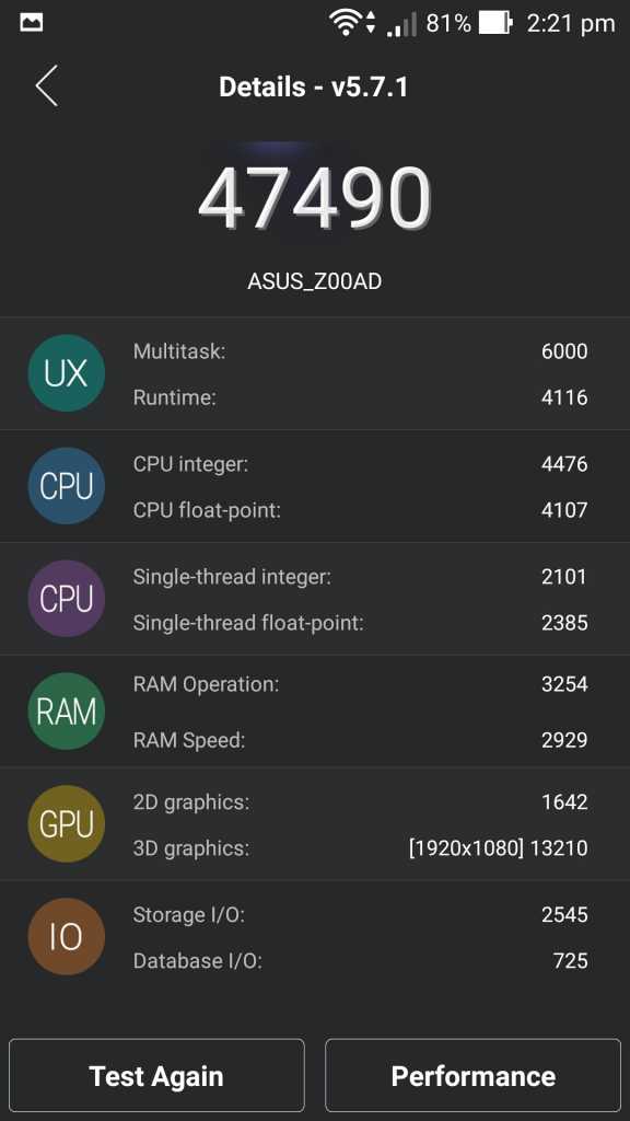Asus Zenfone 2 Deluxe AnTuu Benchmarking Details