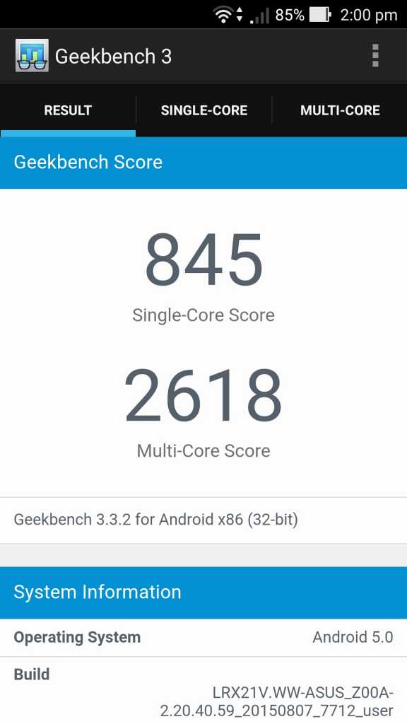Asus Zenfone 2 Deluxe GeekBench Score