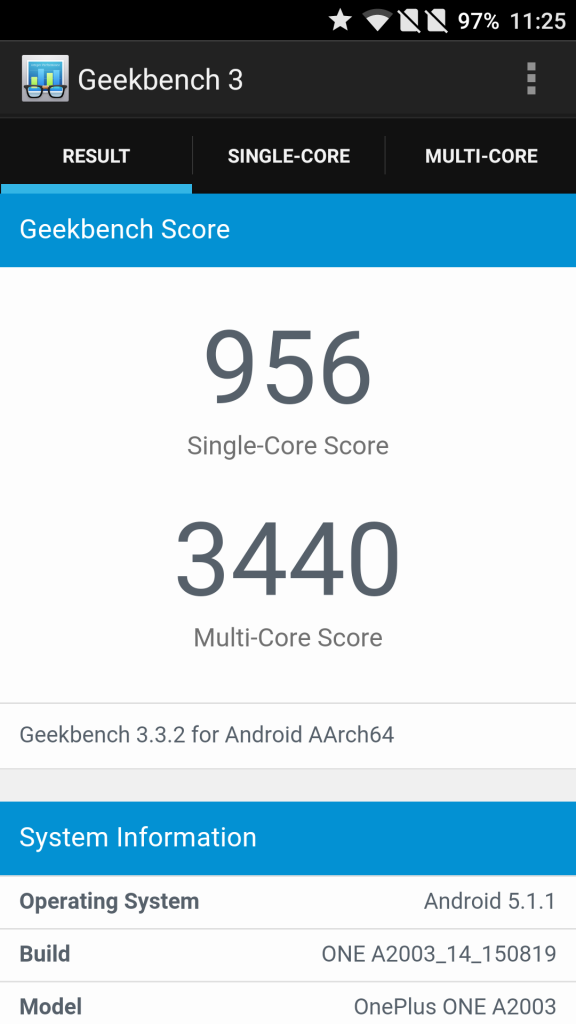 OnePlus 2 GeekBench 3 Score