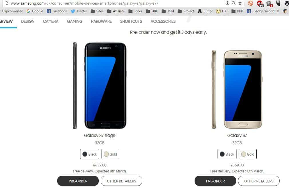 Galaxy S7 and S7 Edge prices leaked via Samsung UK website