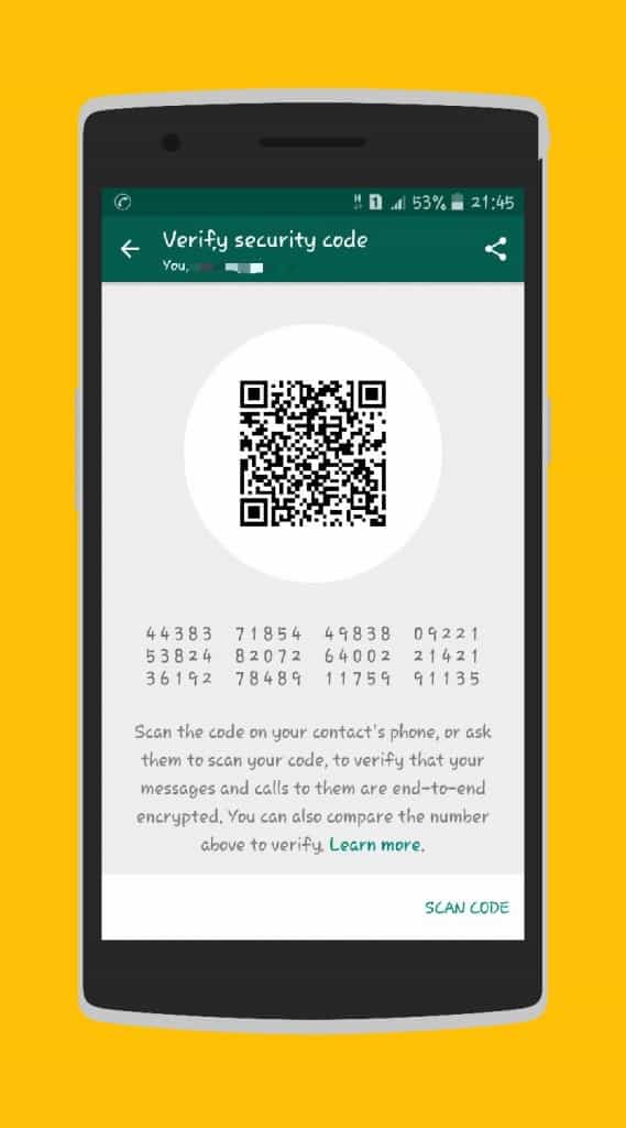 WhatsApp Messenger End to End encryption - Scan security code