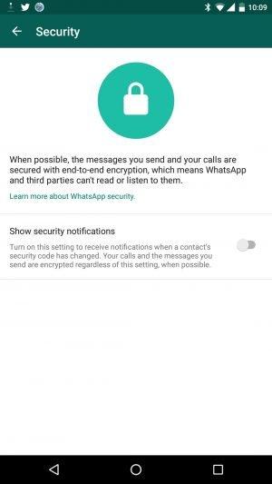 WhatsApp Messenger End to End encryption - security settings