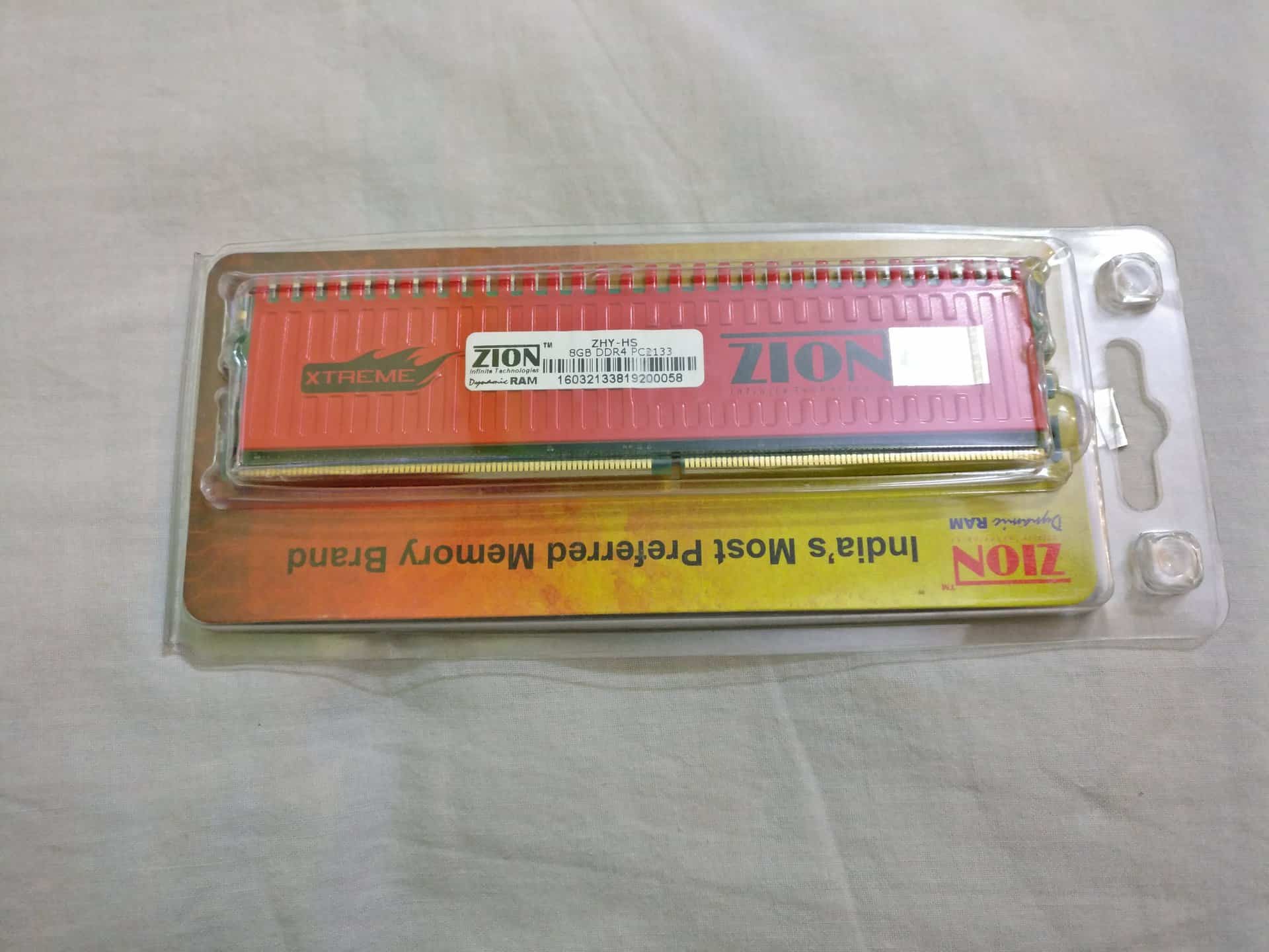 ZION Xtreme 8GB DDR4 2133 MHz RAM Packaging