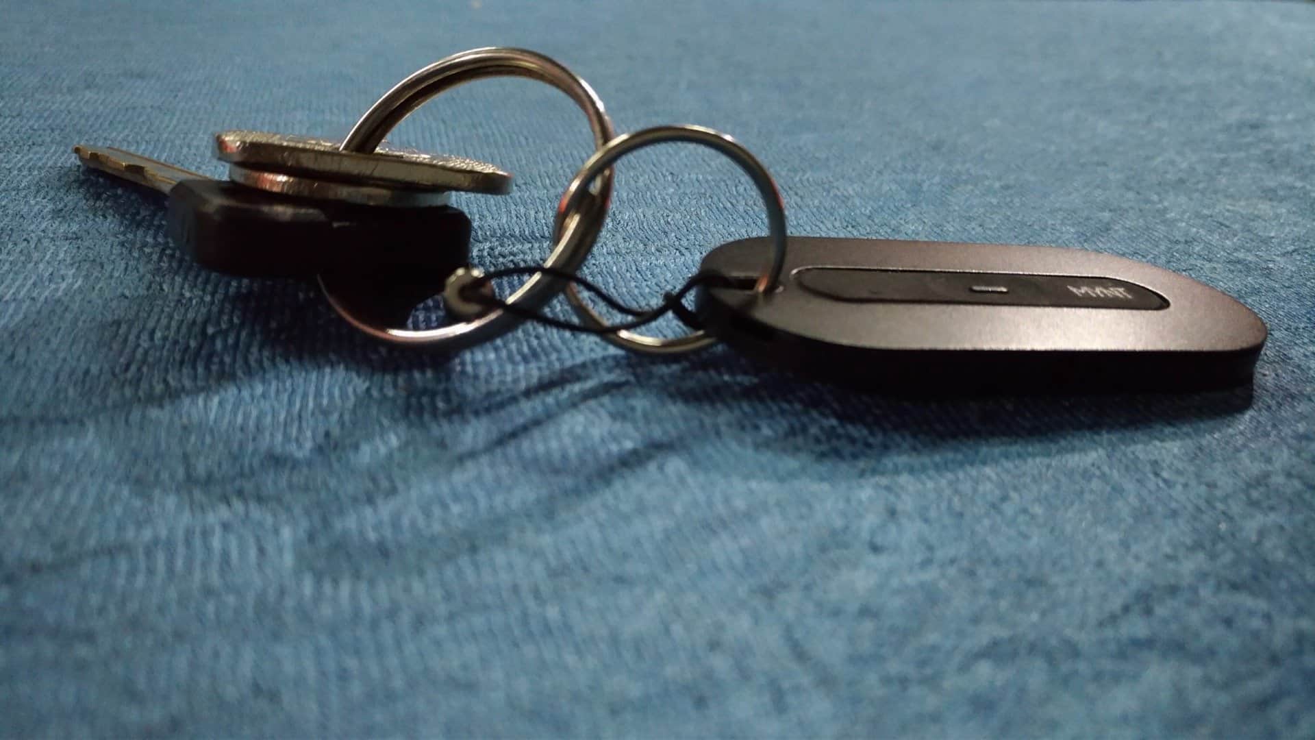 Mynt Smart Tracker along with keys